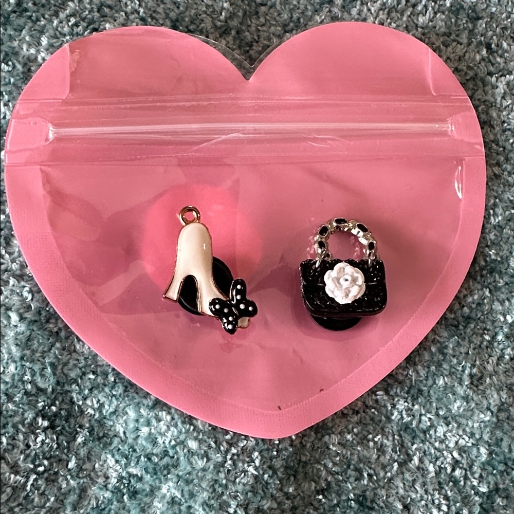 Elegant Black and White Handbag for CROCS (Charm) 2pc shoe/handbag